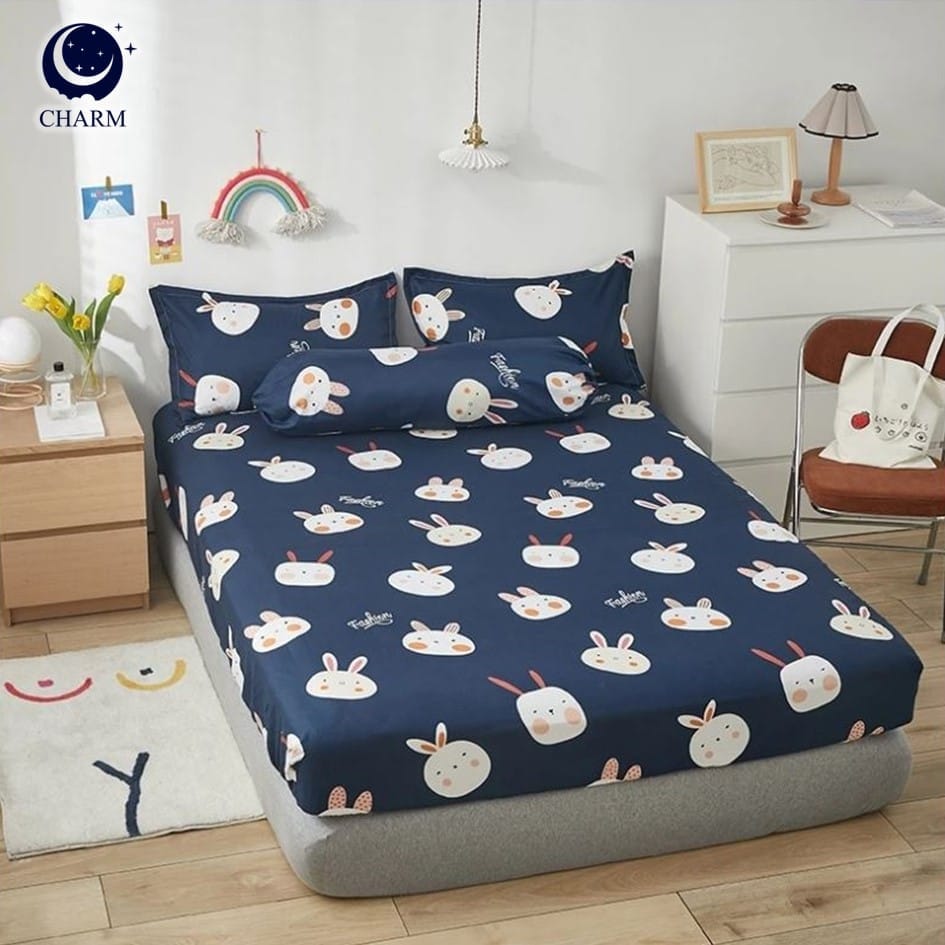 CHARM DREAMY ชุดผ้าปูที่นอน 5ฟุต 3ชิ้น ลาย NAVY BUNNY &ndash; ผ้าปูที่นอน พร้อมปลอกหมอน (ไม่รวมผ้านวม)